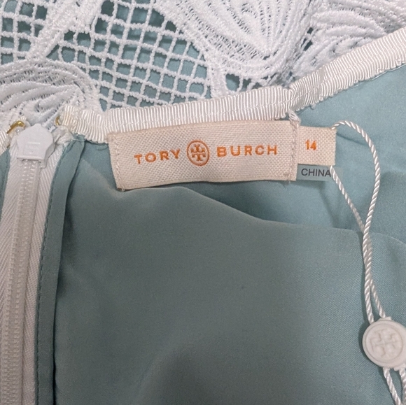 Tory Burch Brooklyn dress size 14 NWT green white lace guipure floral - Picture 5 of 6